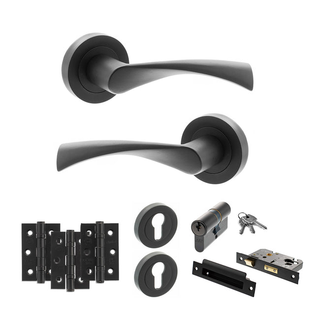 Quality image of STATUS Colorado Door Handle Pack (Euro Lock Set - 2.5" CE Sashlock, 3" Fire Rated Hinges x3) - Matt Black | Sku. adps34rmb20 | available from Trade Door Handles.