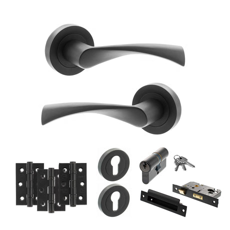 Quality image of STATUS Colorado Door Handle Pack (Euro Lock Set - 3" CE Sashlock, 3" Fire Rated Hinges x3) - Matt Black | Sku. adps34rmb21 | available from Trade Door Handles.