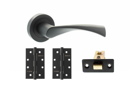 Quality image of STATUS Colorado Door Handle Pack (Latch Set - 3" CE Latch, 4" Slim Knuckle Hinges x2) - Matt Black | Sku. adps34rmb6 | available from Trade Door Handles.