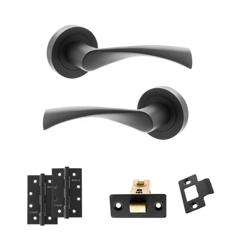 Quality image of STATUS Colorado Door Handle Pack (Latch Set - 2.5" CE Latch, 4" Slim Knuckle Hinges x2) - Matt Black | Sku. adps34rmb5 | available from Trade Door Handles.
