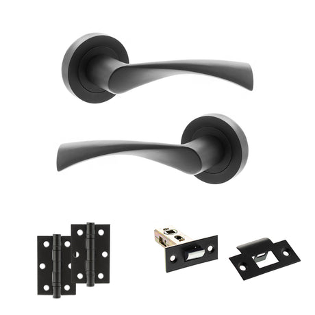 Quality image of STATUS Colorado Door Handle Pack (Latch Set - 2.5" Latch, 3" Hinges x2) - Matt Black | Sku. adps34rmb7 | available from Trade Door Handles.