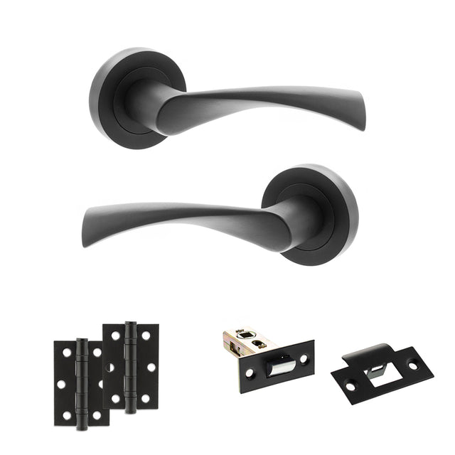 Quality image of STATUS Colorado Door Handle Pack (Latch Set - 2.5" Latch, 3" Hinges x2) - Matt Black | Sku. adps34rmb7 | available from Trade Door Handles.