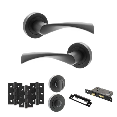 Quality image of STATUS Colorado Door Handle Pack (Bathroom Set - 2.5" CE Bathroom Lock, 3" Fire Rated Hinges x3) - Matt Black | Sku. adps34rmb8 | available from Trade Door Handles.