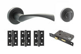 Quality image of STATUS Colorado Door Handle Pack (Bathroom Set - 3" CE Bathroom Lock, 3" Fire Rated Hinges x3) - Matt Black | Sku. adps34rmb9 | available from Trade Door Handles.