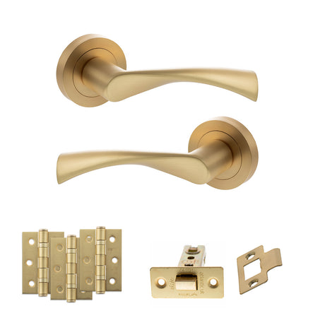 Quality image of STATUS Colorado Door Handle Pack (Latch Set - 3" CE Latch, 3" Fire Rated Hinges x3) - Satin Brass | Sku. adps34rsb2 | available from Trade Door Handles.