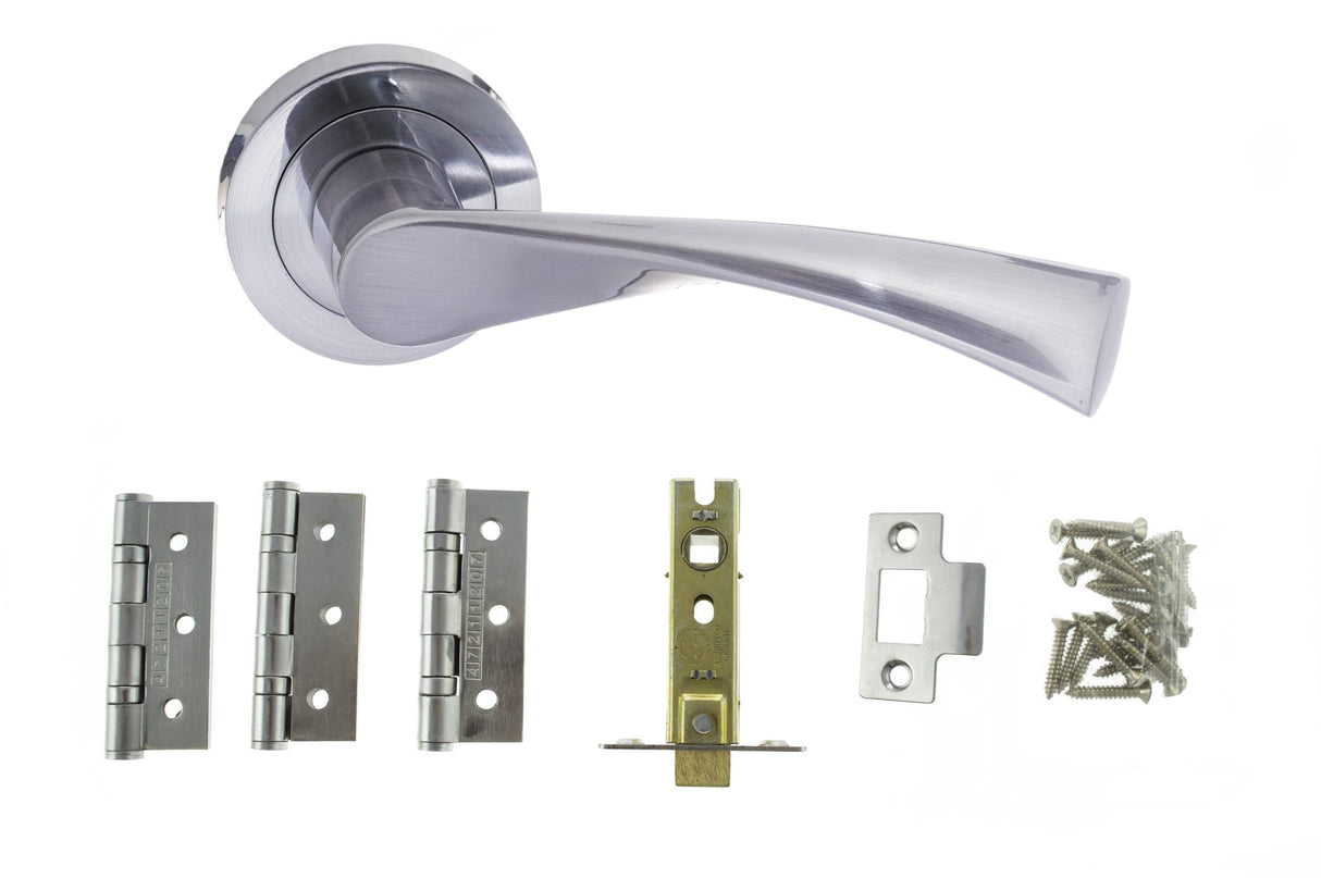 Quality image of STATUS Colorado Door Handle Pack (Latch Set - 2.5" CE Latch, 3" Fire Rated Hinges x3) - Satin Chrome | Sku. adps34rsc1 | available from Trade Door Handles.