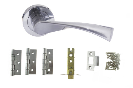 Quality image of STATUS Colorado Door Handle Pack (Latch Set - 2.5" CE Latch, 3" Fire Rated Hinges x3) - Satin Chrome | Sku. adps34rsc1 | available from Trade Door Handles.