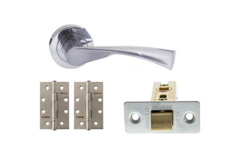 Quality image of STATUS Colorado Door Handle Pack (Latch Set - 3" CE Latch, 4" Slim Knuckle Hinges x2) - Satin Chrome | Sku. adps34rsc6 | available from Trade Door Handles.