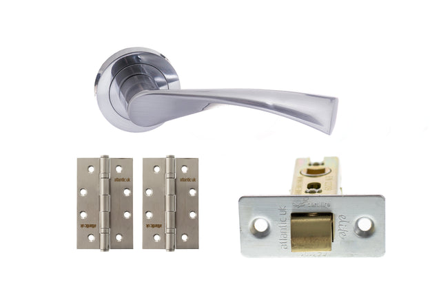 Quality image of STATUS Colorado Door Handle Pack (Latch Set - 3" CE Latch, 4" Slim Knuckle Hinges x2) - Satin Chrome | Sku. adps34rsc6 | available from Trade Door Handles.