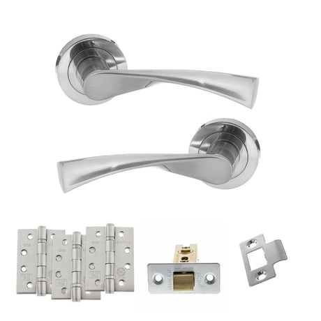 Quality image of STATUS Colorado Door Handle Pack (Latch Set - 2.5" CE Latch, 4" Fire Rated Hinges x3) - Satin Chrome | Sku. adps34rsc3 | available from Trade Door Handles.
