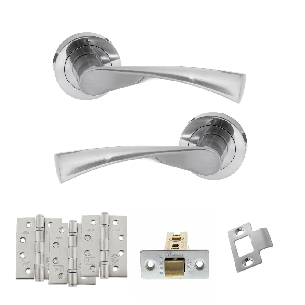 Quality image of STATUS Colorado Door Handle Pack (Latch Set - 3" CE Latch, 4" Fire Rated Hinges x3) - Satin Chrome | Sku. adps34rsc4 | available from Trade Door Handles.
