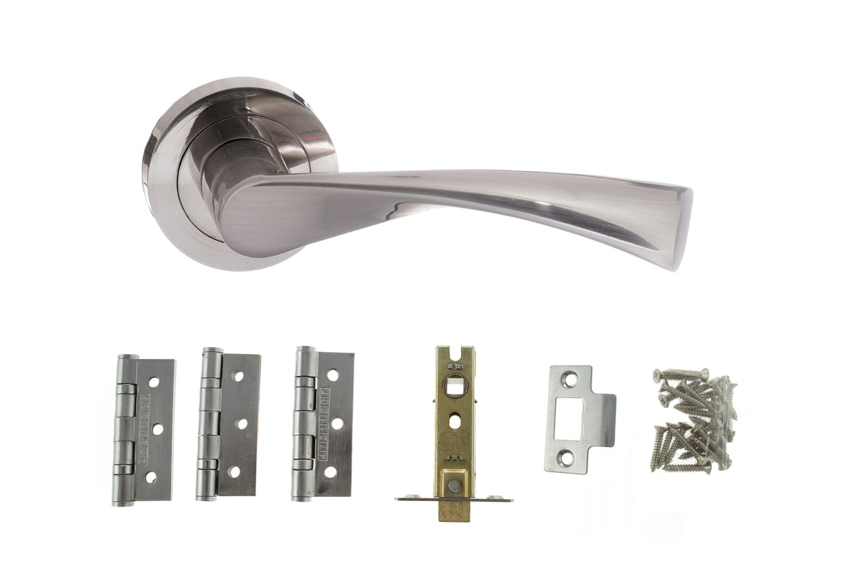 Quality image of STATUS Colorado Door Handle Pack (Latch Set - 2.5" CE Latch, 3" Fire Rated Hinges x3) - Satin Nickel | Sku. adps34rsn1 | available from Trade Door Handles.