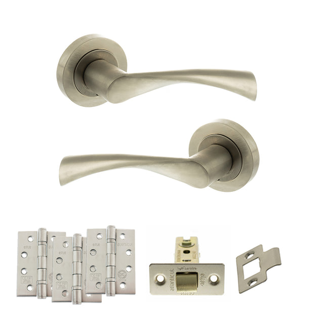 Quality image of STATUS Colorado Door Handle Pack (Latch Set - 3" CE Latch, 4" Fire Rated Hinges x3) - Satin Nickel | Sku. adps34rsn4 | available from Trade Door Handles.