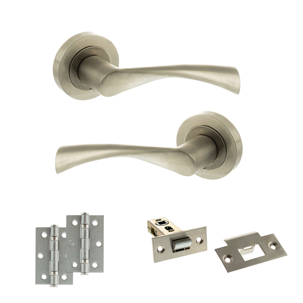 Quality image of STATUS Colorado Door Handle Pack (Latch Set - 2.5" Latch, 3" Hinges x2) - Satin Nickel | Sku. adps34rsn7 | available from Trade Door Handles.