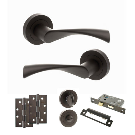 Quality image of STATUS Colorado Door Handle Pack (Bathroom Set - 3" CE Bathroom Lock, 4" Slim Knuckle Hinges x2) - Urban Dark Bronze | Sku. adps34rudb13 | available from Trade Door Handles.