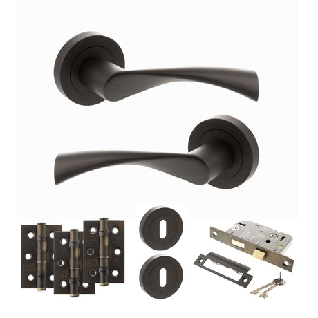 Quality image of STATUS Colorado Door Handle Pack (3 Lever Lock Set - 3" CE Sashlock, 3" Fire Rated Hinges x3) - Urban Dark Bronze | Sku. adps34rudb15 | available from Trade Door Handles.