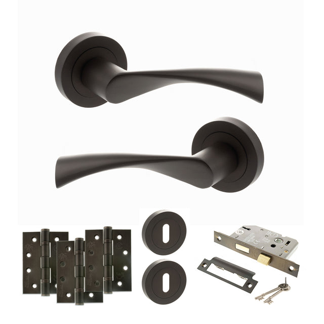 Quality image of STATUS Colorado Door Handle Pack (3 Lever Lock Set - 3" CE Sashlock, 4" Fire Rated Hinges x3) - Urban Dark Bronze | Sku. adps34rudb17 | available from Trade Door Handles.