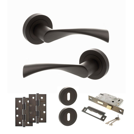 Quality image of STATUS Colorado Door Handle Pack (3 Lever Lock Set - 2.5" CE Sashlock, 4" Slim Knuckle Hinges x2) - Urban Dark Bronze | Sku. adps34rudb18 | available from Trade Door Handles.