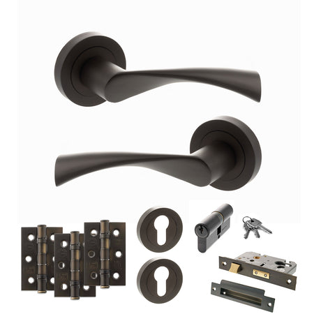 Quality image of STATUS Colorado Door Handle Pack (Euro Lock Set - 2.5" CE Sashlock, 3" Fire Rated Hinges x3) - Urban Dark Bronze | Sku. adps34rudb20 | available from Trade Door Handles.