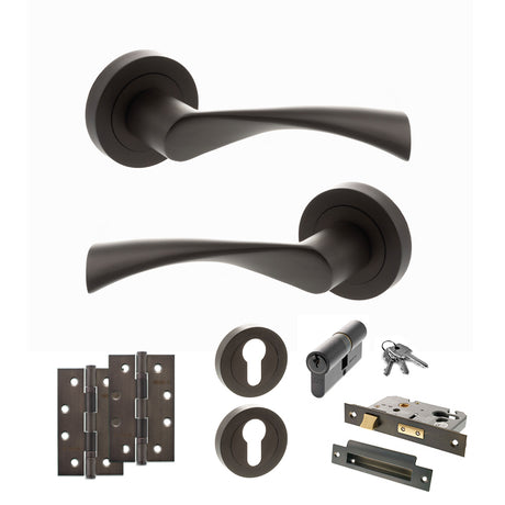 Quality image of STATUS Colorado Door Handle Pack (Euro Lock Set - 3" CE Sashlock, 4" Slim Knuckle Hinges x2) - Urban Dark Bronze | Sku. adps34rudb25 | available from Trade Door Handles.