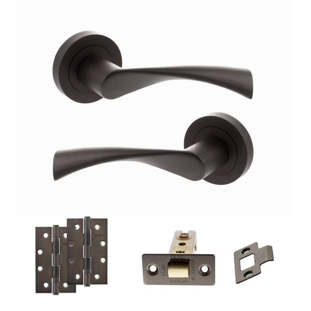 Quality image of STATUS Colorado Door Handle Pack (Latch Set - 3" CE Latch, 4" Slim Knuckle Hinges x2) - Urban Dark Bronze | Sku. adps34rudb6 | available from Trade Door Handles.