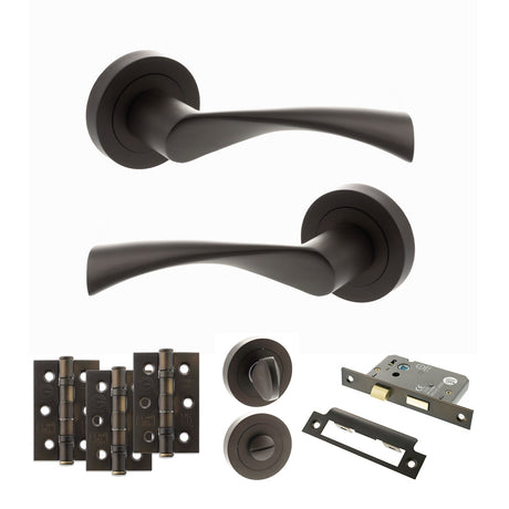Quality image of STATUS Colorado Door Handle Pack (Bathroom Set - 2.5" CE Bathroom Lock, 3" Fire Rated Hinges x3) - Urban Dark Bronze | Sku. adps34rudb8 | available from Trade Door Handles.