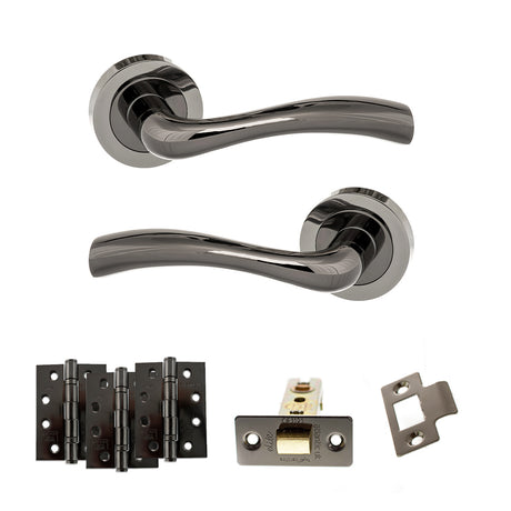 Quality image of STATUS Texas Door Handle Pack (Latch Set - 2.5" CE Latch, 4" Fire Rated Hinges x3) - Black Nickel | Sku. adps35rbn3 | available from Trade Door Handles.