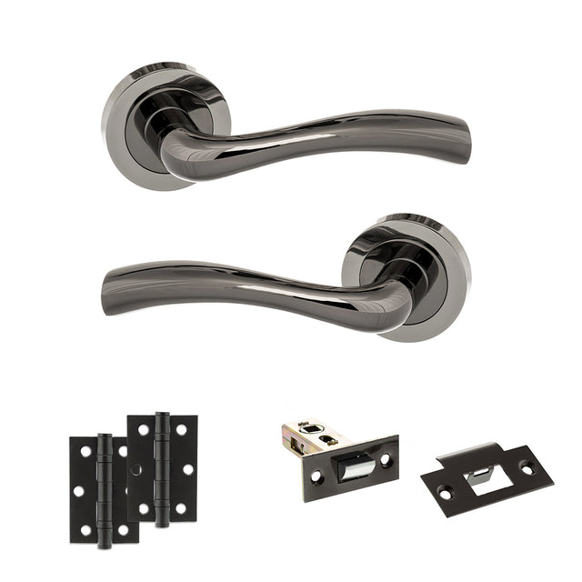 Quality image of STATUS Texas Door Handle Pack (Latch Set - 2.5" Latch, 3" Hinges x2) - Black Nickel | Sku. adps35rbn7 | available from Trade Door Handles.