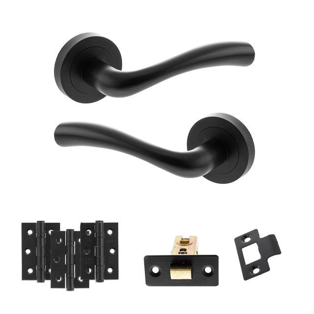 Quality image of STATUS Texas Door Handle Pack (Latch Set - 3" CE Latch, 3" Fire Rated Hinges x3) - Matt Black | Sku. adps35rmb2 | available from Trade Door Handles.