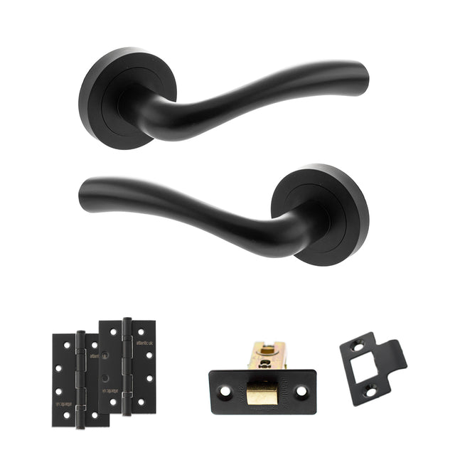Quality image of STATUS Texas Door Handle Pack (Latch Set - 2.5" CE Latch, 4" Slim Knuckle Hinges x2) - Matt Black | Sku. adps35rmb5 | available from Trade Door Handles.