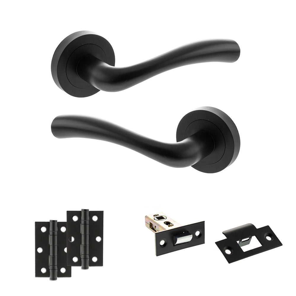 Quality image of STATUS Texas Door Handle Pack (Latch Set - 2.5" Latch, 3" Hinges x2) - Matt Black | Sku. adps35rmb7 | available from Trade Door Handles.
