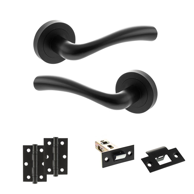 Quality image of STATUS Texas Door Handle Pack (Latch Set - 2.5" Latch, 3" Hinges x2) - Matt Black | Sku. adps35rmb7 | available from Trade Door Handles.