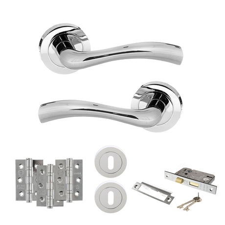Quality image of STATUS Texas Door Handle Pack (3 Lever Lock Set - 2.5" CE Sashlock, 3" Fire Rated Hinges x3) - Polished Chrome | Sku. adps35rpc14 | available from Trade Door Handles.