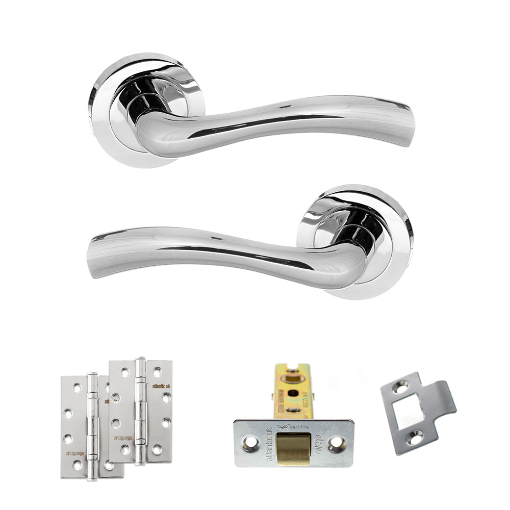 Quality image of STATUS Texas Door Handle Pack (Latch Set - 2.5" CE Latch, 4" Slim Knuckle Hinges x2) - Polished Chrome | Sku. adps35rpc5 | available from Trade Door Handles.