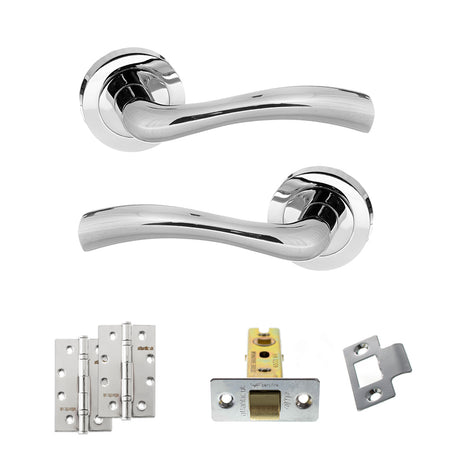 Quality image of STATUS Texas Door Handle Pack (Latch Set - 2.5" CE Latch, 4" Slim Knuckle Hinges x2) - Polished Chrome | Sku. adps35rpc5 | available from Trade Door Handles.
