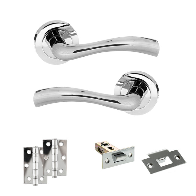 Quality image of STATUS Texas Door Handle Pack (Latch Set - 2.5" Latch, 3" Hinges x2) - Polished Chrome | Sku. adps35rpc7 | available from Trade Door Handles.
