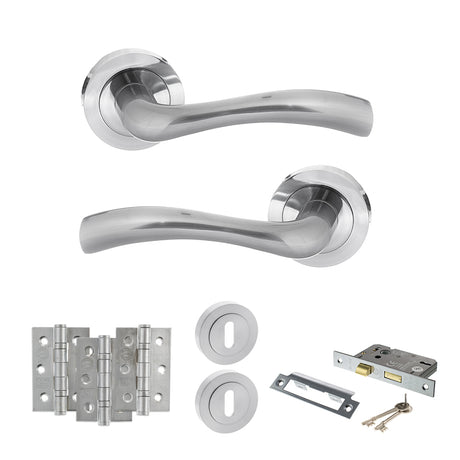 Quality image of STATUS Texas Door Handle Pack (3 Lever Lock Set - 3" CE Sashlock, 3" Fire Rated Hinges x3) - Satin Chrome | Sku. adps35rsc15 | available from Trade Door Handles.