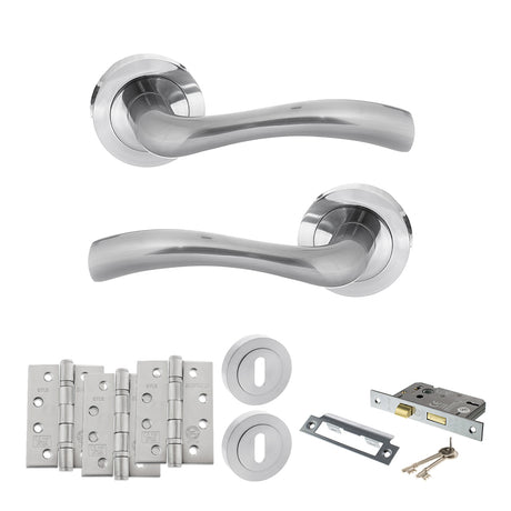 Quality image of STATUS Texas Door Handle Pack (3 Lever Lock Set - 3" CE Sashlock, 4" Fire Rated Hinges x3) - Satin Chrome | Sku. adps35rsc17 | available from Trade Door Handles.