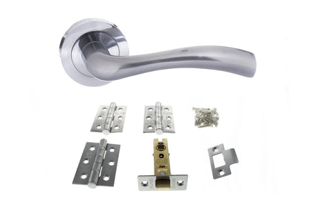 Quality image of STATUS Texas Door Handle Pack (Latch Set - 2.5" CE Latch, 3" Fire Rated Hinges x3) - Satin Chrome | Sku. adps35rsc1 | available from Trade Door Handles.