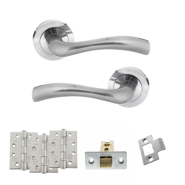 Quality image of STATUS Texas Door Handle Pack (Latch Set - 2.5" CE Latch, 4" Fire Rated Hinges x3) - Satin Chrome | Sku. adps35rsc3 | available from Trade Door Handles.