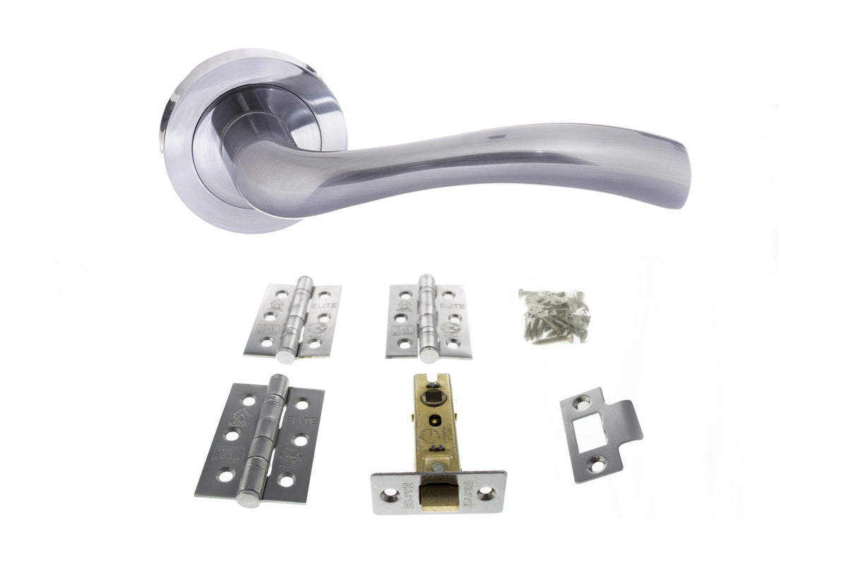 Quality image of STATUS Texas Door Handle Pack (Latch Set - 3" CE Latch, 3" Fire Rated Hinges x3) - Satin Chrome | Sku. adps35rsc2 | available from Trade Door Handles.