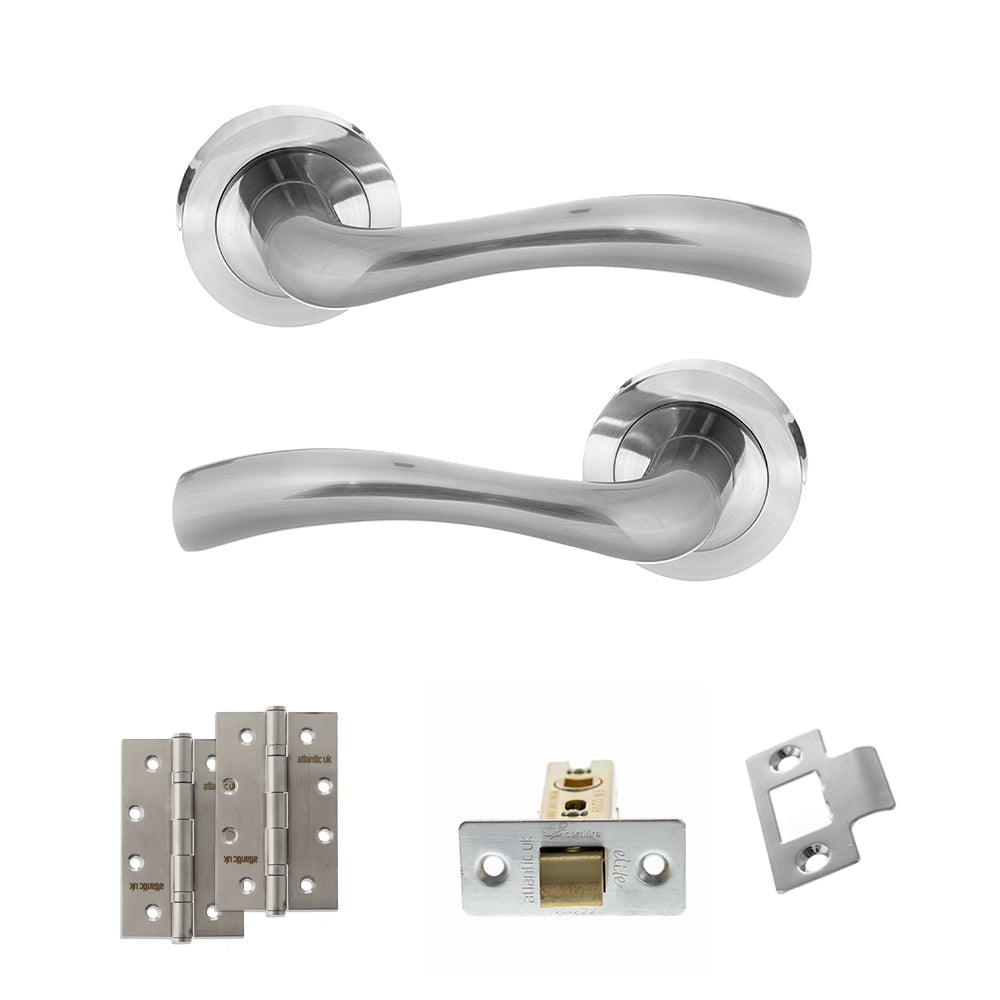 Quality image of STATUS Texas Door Handle Pack (Latch Set - 2.5" CE Latch, 4" Slim Knuckle Hinges x2) - Satin Chrome | Sku. adps35rsc5 | available from Trade Door Handles.