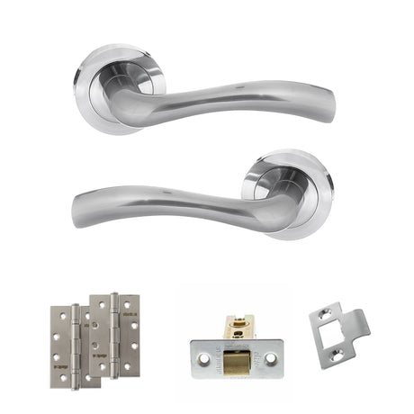 Quality image of STATUS Texas Door Handle Pack (Latch Set - 2.5" CE Latch, 4" Slim Knuckle Hinges x2) - Satin Chrome | Sku. adps35rsc5 | available from Trade Door Handles.