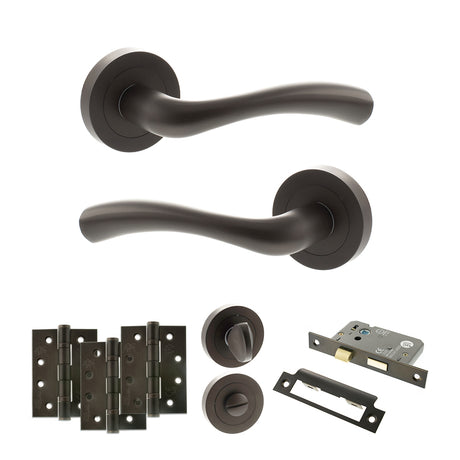 Quality image of STATUS Texas Door Handle Pack (Bathroom Set - 2.5" CE Bathroom Lock, 4" Fire Rated Hinges x3) - Urban Dark Bronze | Sku. adps35rudb10 | available from Trade Door Handles.