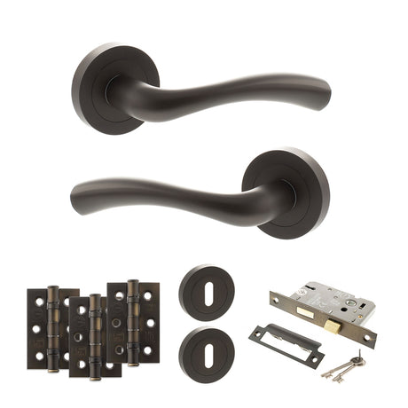 Quality image of STATUS Texas Door Handle Pack (3 Lever Lock Set - 3" CE Sashlock, 3" Fire Rated Hinges x3) - Urban Dark Bronze | Sku. adps35rudb15 | available from Trade Door Handles.
