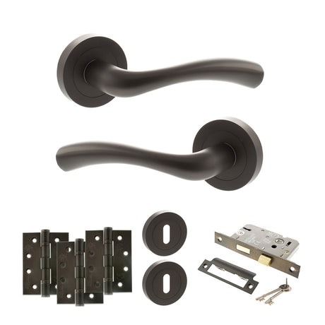Quality image of STATUS Texas Door Handle Pack (3 Lever Lock Set - 2.5" CE Sashlock, 4" Fire Rated Hinges x3) - Urban Dark Bronze | Sku. adps35rudb16 | available from Trade Door Handles.