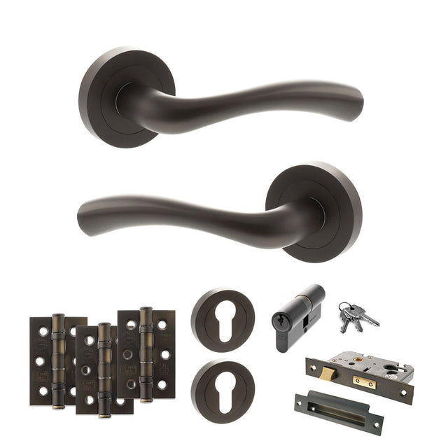 Quality image of STATUS Texas Door Handle Pack (Euro Lock Set - 2.5" CE Sashlock, 3" Fire Rated Hinges x3) - Urban Dark Bronze | Sku. adps35rudb20 | available from Trade Door Handles.