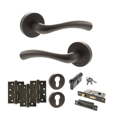 Quality image of STATUS Texas Door Handle Pack (Euro Lock Set - 3" CE Sashlock, 4" Fire Rated Hinges x3) - Urban Dark Bronze | Sku. adps35rudb23 | available from Trade Door Handles.