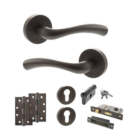 Quality image of STATUS Texas Door Handle Pack (Euro Lock Set - 3" CE Sashlock, 4" Slim Knuckle Hinges x2) - Urban Dark Bronze | Sku. adps35rudb25 | available from Trade Door Handles.