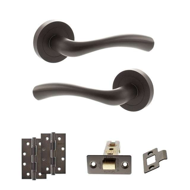 Quality image of STATUS Texas Door Handle Pack (Latch Set - 2.5" CE Latch, 4" Slim Knuckle Hinges x2) - Urban Dark Bronze | Sku. adps35rudb5 | available from Trade Door Handles.